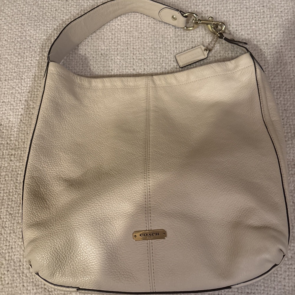 Coach Avery F23809 Hobo Ivory Pebbled Leather Gold Hardware Shoulder Bag